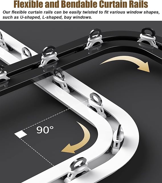 Flexible Bendable Ceiling Drape Track Set, Recessed Curtain Rail for Room Divider, Single Sliding System