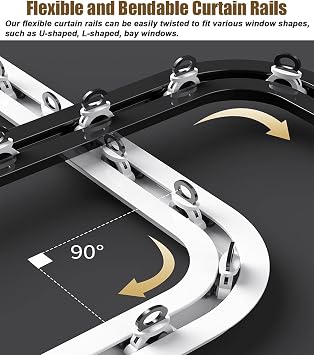Flexible Bendable Ceiling Drape Track Set, Recessed Curtain Rail for Room Divider, Single Sliding System