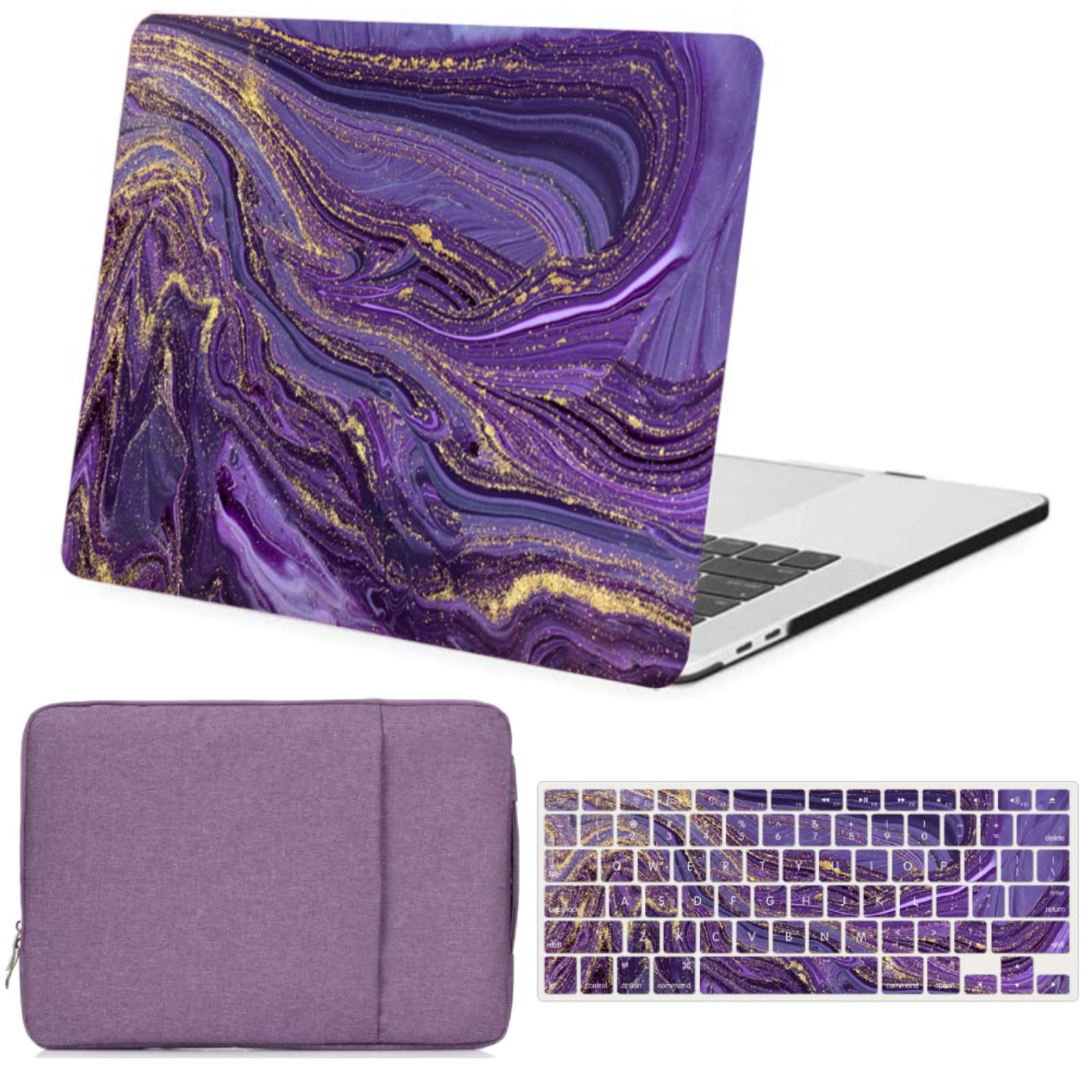 Custodia per MacBook Air 13,6 Pollici 2025 2024 2023 2022 Modello A2681 A3113 A3240 M4 M3 M2 Liquid Retina Display, Plastica Case Rigida Protettiva & Copritastiera & Borsa, Fluido viola