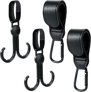 Pack de 4 Ganchos Carro Bebe, Enganche Carro Silla Bebe Mosqueton Colgador Universales Accesorio Bebe Colgadores, Adecuado Para Viajes, Salidas, Cochecitos (Negro)