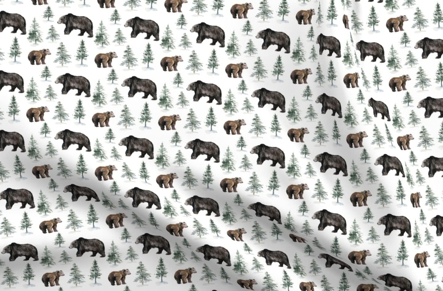 Spoonflower Fabric - Camping Bear Trees White Winter Snow Woodland Bears Nursery Forest Printed on Upholstery Velvet Fabric Fat Quarter - Upholstery Home Decor Bottomweight Apparel