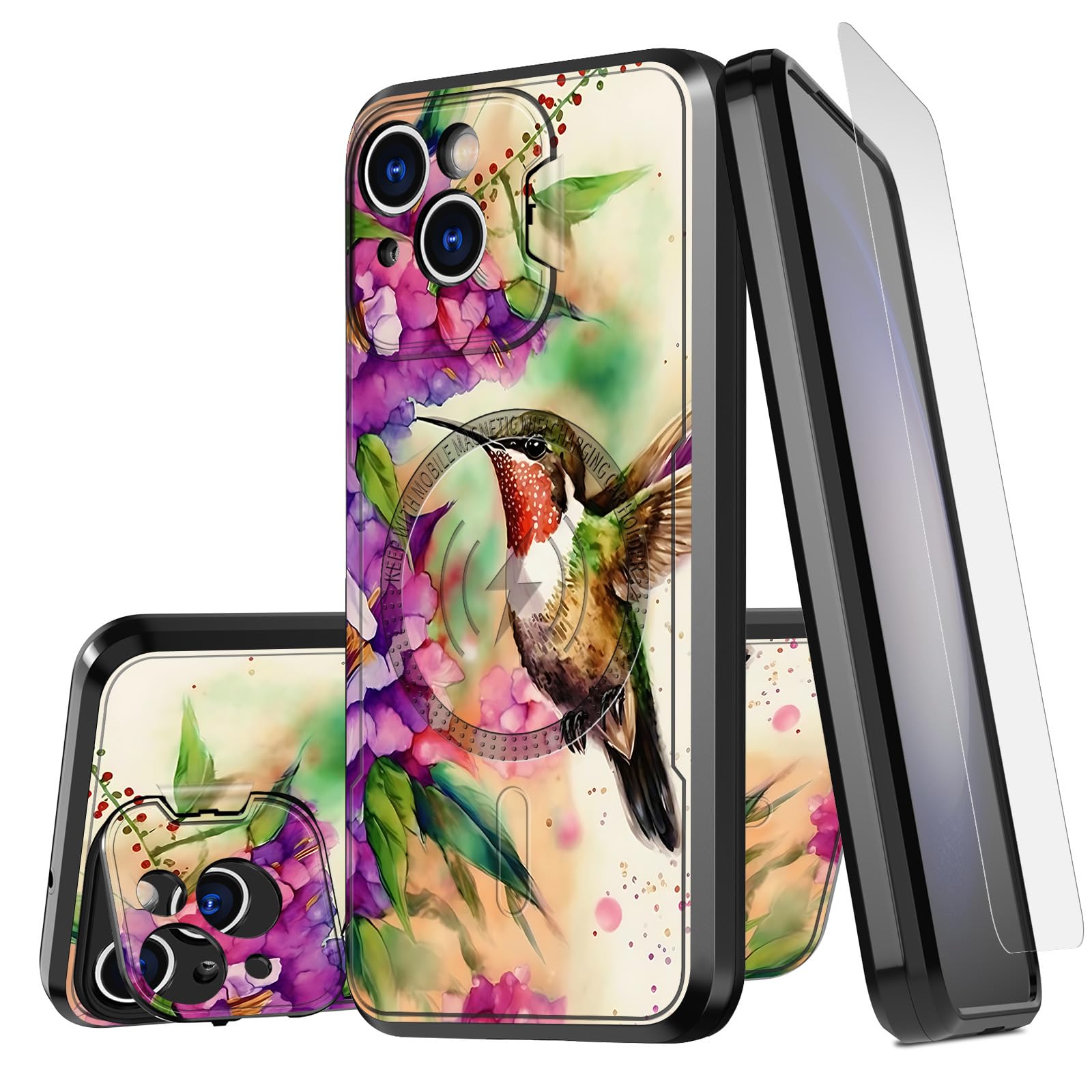 GYSYSQSH for iPhone 15 Plus Case with Screen Protector Camera Cover Stand Kickstand & Camera Lens Protection Magnetic Slim Anti-Scratch Phone Case for