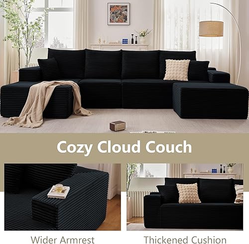 Miniatura 8 de Sofá en forma de L de 135 pulgadas con otomana, moderno sofá modular y cómodo en forma de U, asiento profundo, tumbona tapizada de pana para sala