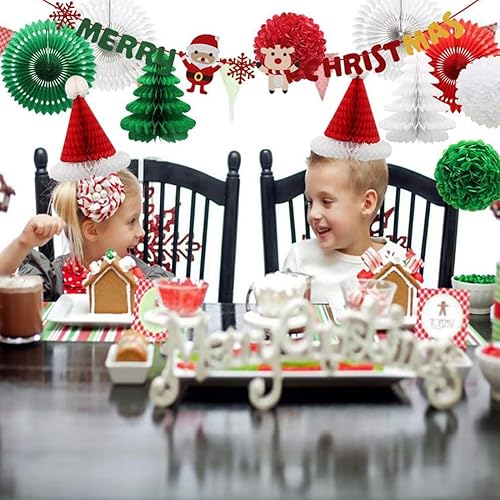 Miniatura 3 de Cartel y pompones de Feliz Navidad, abanicos de papel y faroles para Navidad, decoración de fiestas para Navidad, suministros de fiesta de Año Nuevo