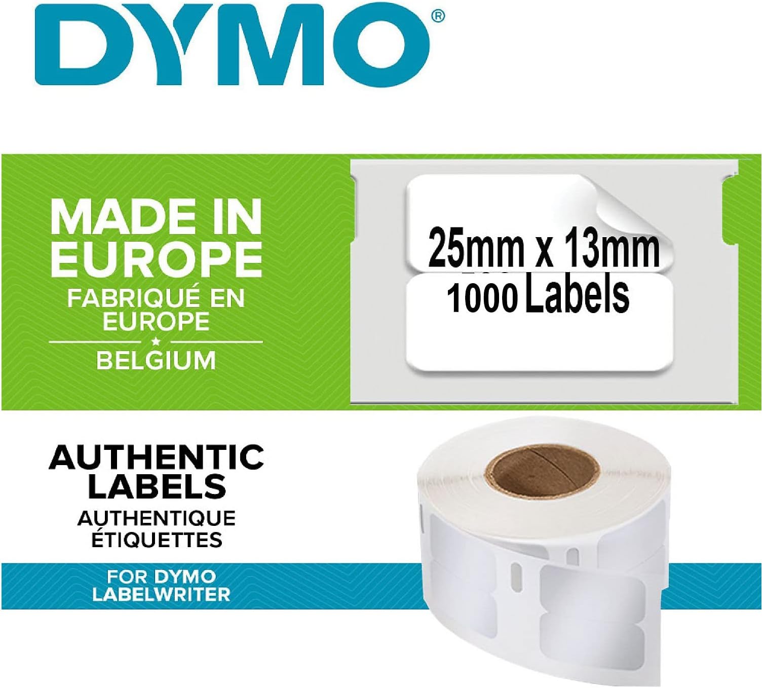 Dymo 13 Mm X 25 Mm Lw Small Multi-Purpose Labels, Roll Of 1000 Easy-Peel Labels, Self-Adhesive, For Labelwriter Label Makers, Authentic