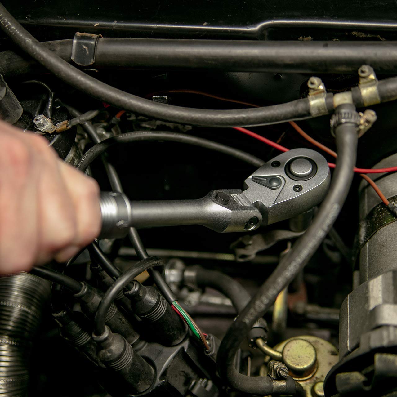WGB Das Werkzeug Clé à cliquet télescopique articulée de 1/2", 72 dents, conforme à la norme DIN 3122, longueur 350-490 mm