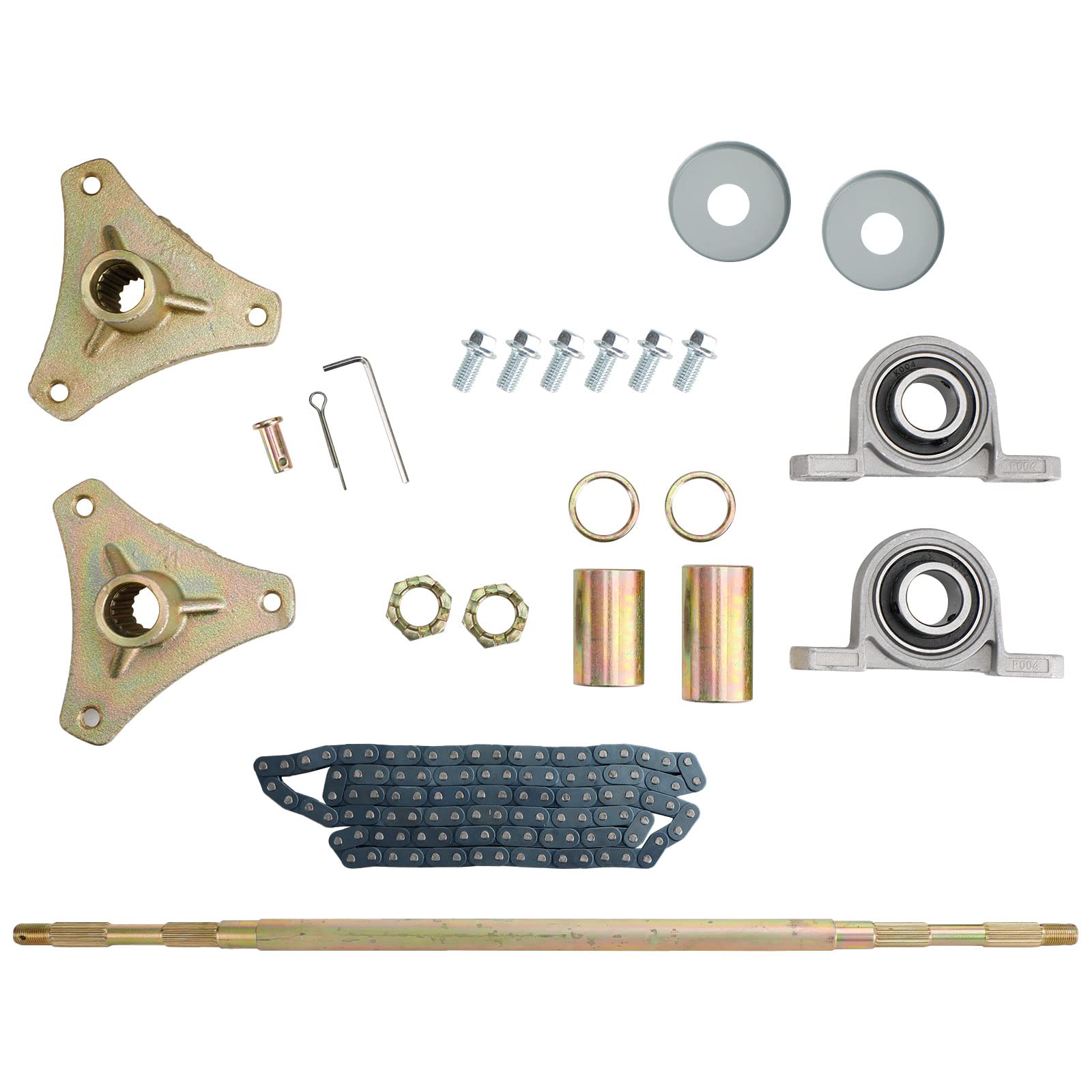 Hinterachse Kit für DIY Drift Bikes, Go-Kart, Quad oder Trikes, inklusive 58T Kette, 160mm Bremsscheibe, 6" Reifen, mit Pillow Blocks und T8F Kette, 740mm Länge