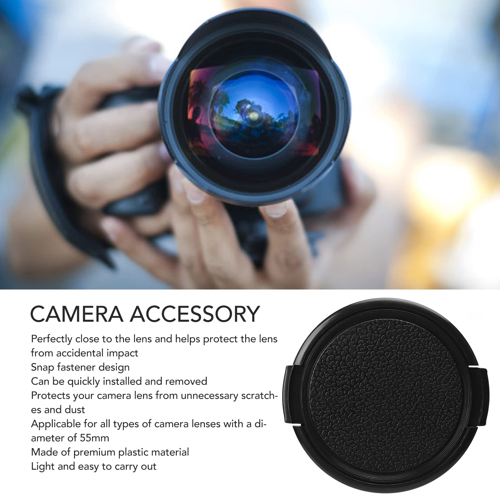 Bouchon D'objectif Appareil Photo 55 Mm - Protection Contre Poussière Et Rayures, Clip Sécurisé En ABS, Design Noir élégant