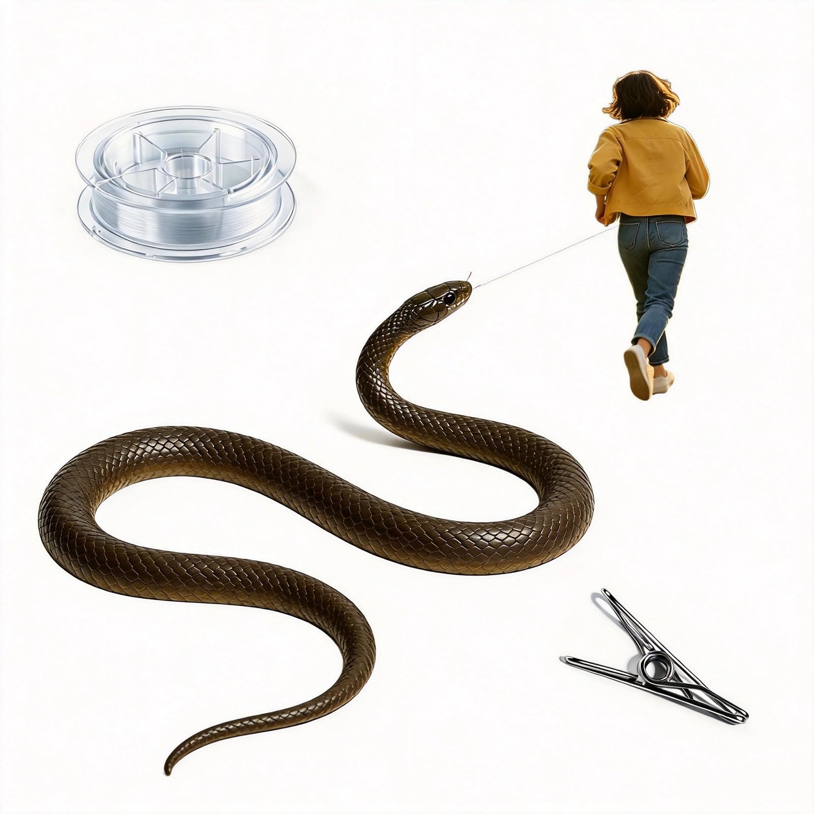 Rubber Snake Prank Set, Joke Snake on a String and Clip, Pranks for Adults,Prank Props Scary Gag Party Joke Decoration
