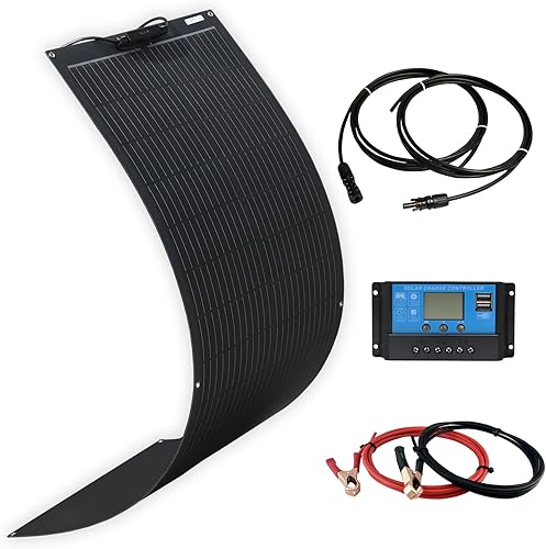 XINPUGUANG Panel solar flexible de 100 W, 12 V, kit de sistema solar monocristalino, controlador de carga de 10 A, cable de extensión, carga para
