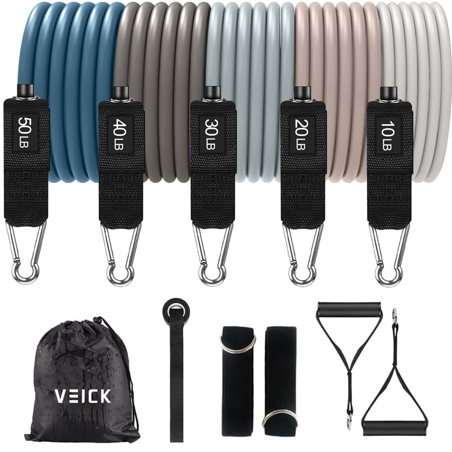 VEICK - Bandes de résistance d’entraînement, avec poignées, pour homme et femme, bandes d'exercice élastiques pour fitness, exercices à la maison, salle de sport