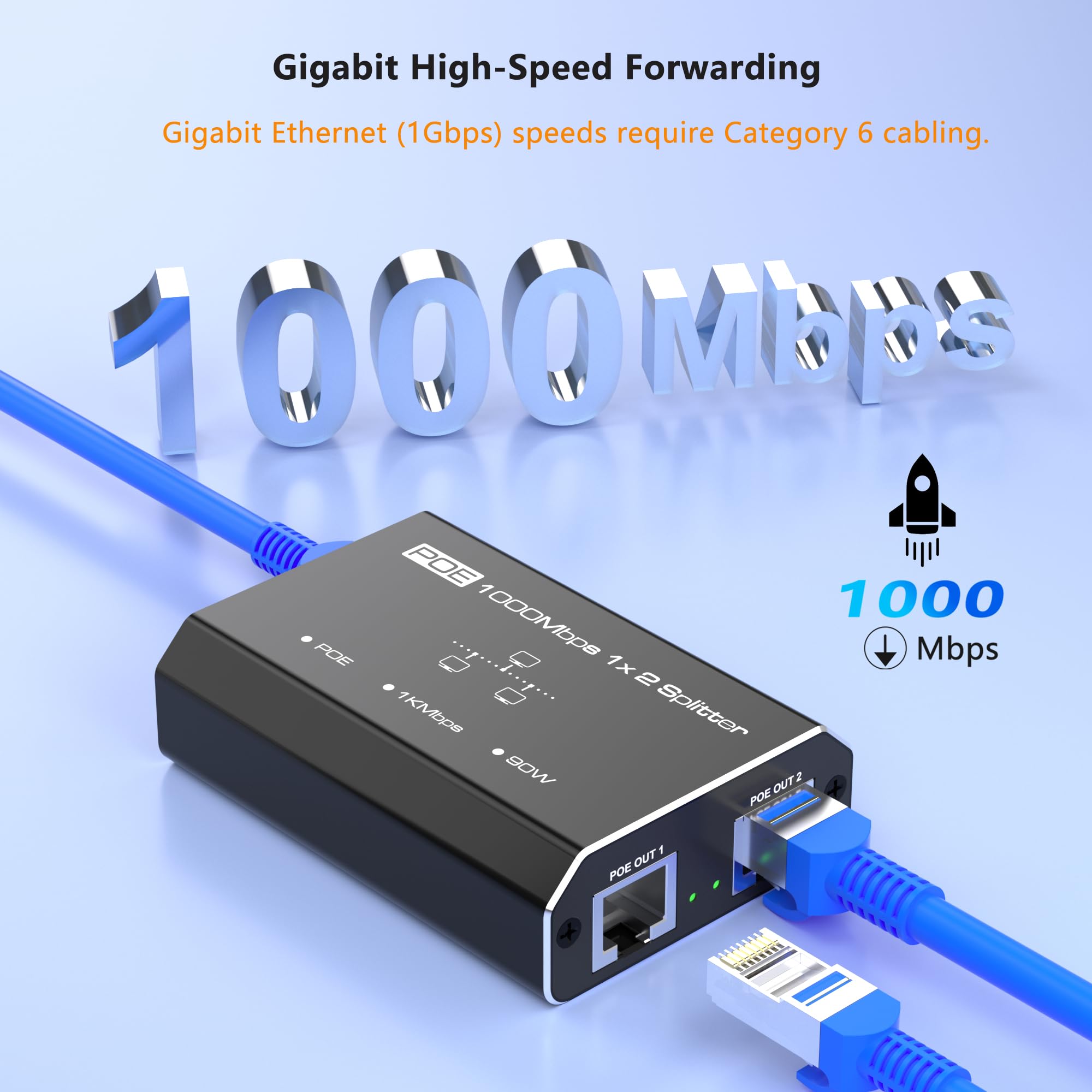Répartiteur PoE, commutateur PoE Gigabit 2 ports, hub réseau 1 entrée 2 sorties, prend en charge les normes IEEE 802.3at/af (POE+/POE), alimentation par Ethernet, double répartiteur RJ45 pour câble