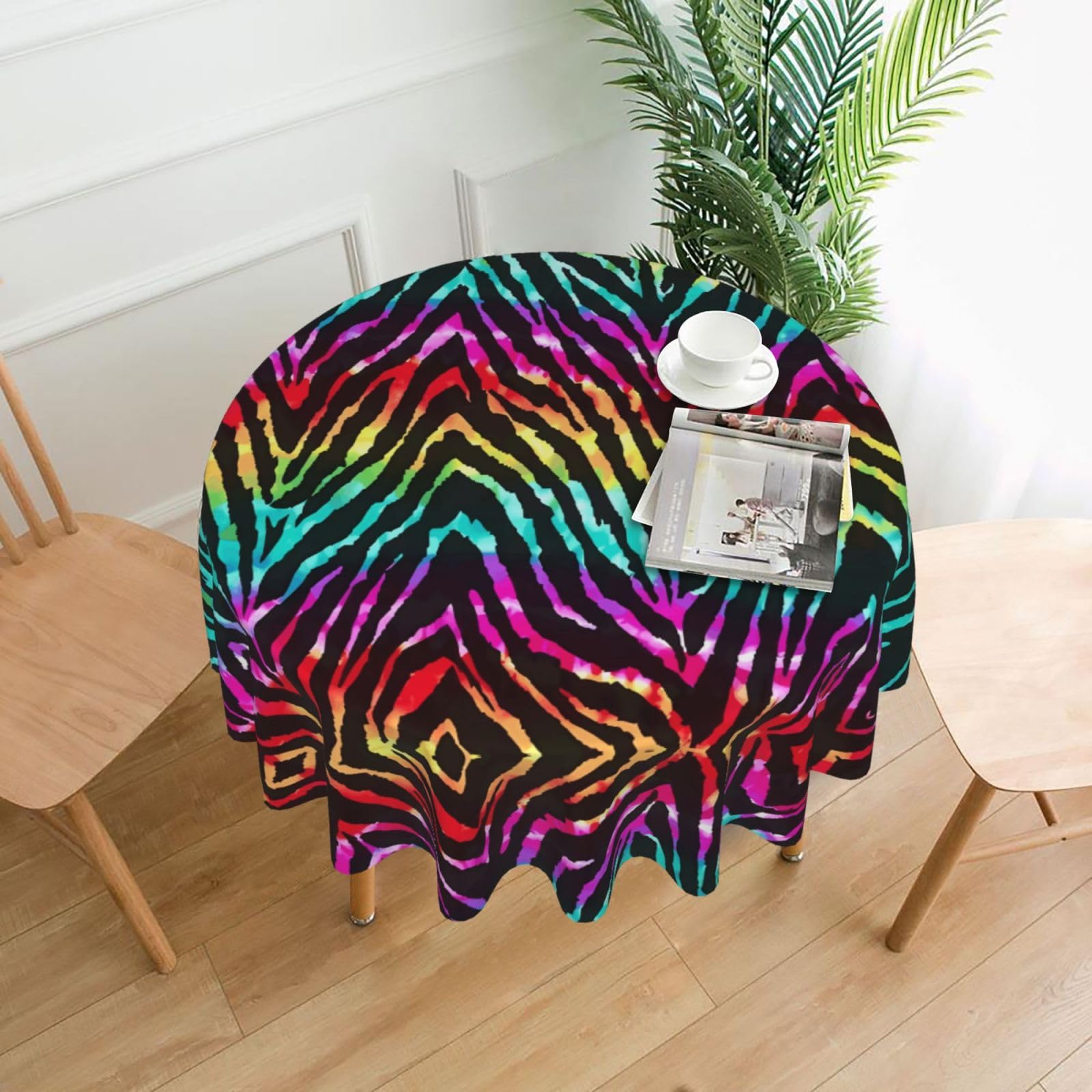 HJFCZH Colorful Rainbow Zebra Prints Round Decorative Tablecloth 60in - High-Grade Polyester Throw for Dinners, Weddings & Everyday Use