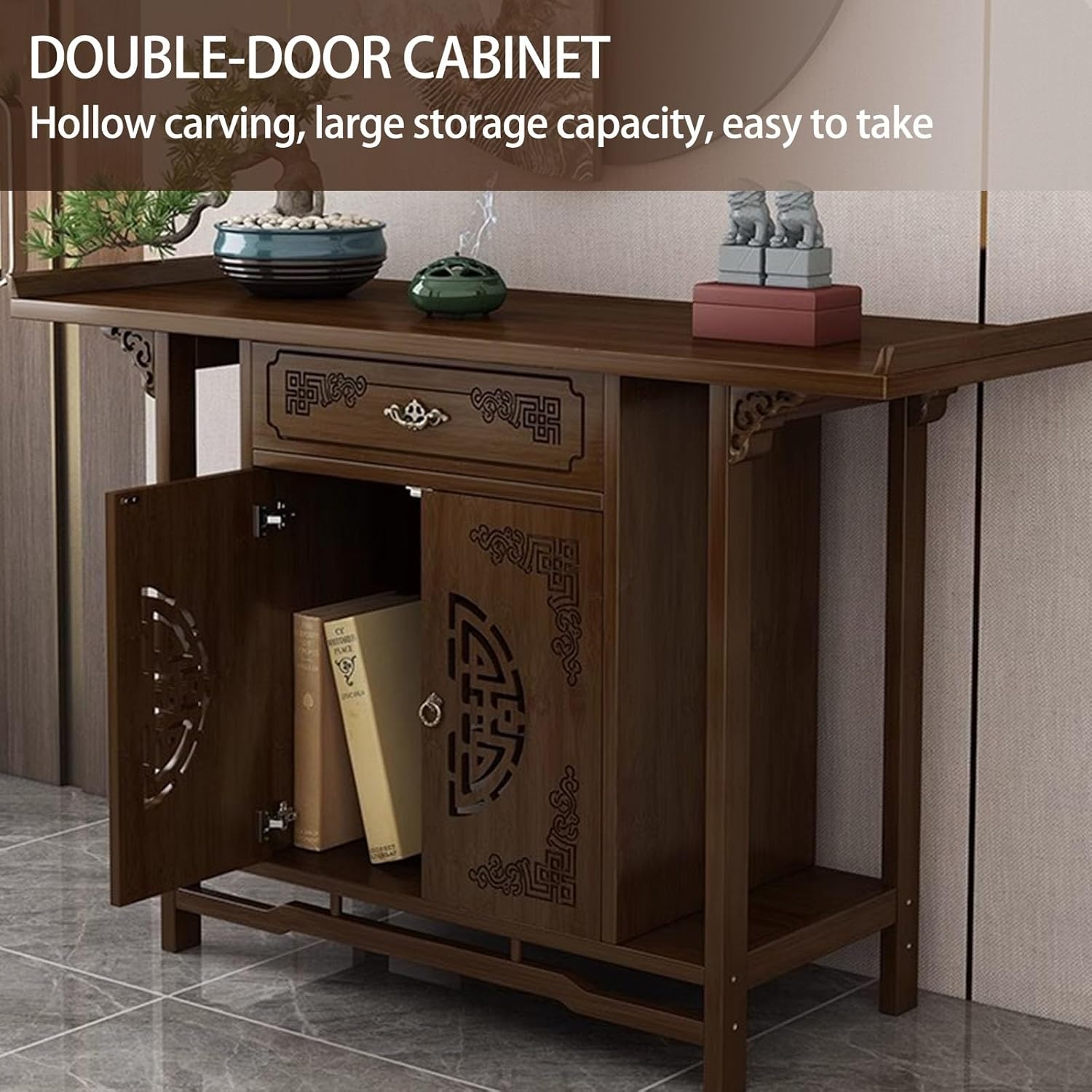 Bamboo Personal Shrine Altar Table, Pedestal Offering Table with Storage,Chinese Cabinet Pedestal Meditation Table, Vintage Buddha Niche for Family Spiritual Use(120cm/47.2in)