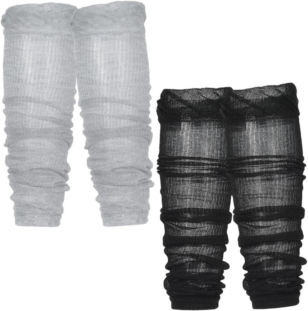 2 Pairs 2 Colors Black Grey Leg Warmers Cute Kawaii Summer Lolita long Leg Sleeve Sheer Mesh Tulle Breathable UV Sun Protection Arm Sleeves Bulk for Women Costume Dress Outfit Accessories