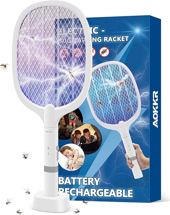 Raqueta Eléctrica Mata Mosquitos - 4000V, Plegable, Luz UV, Recargable USB-C, 1800mAh