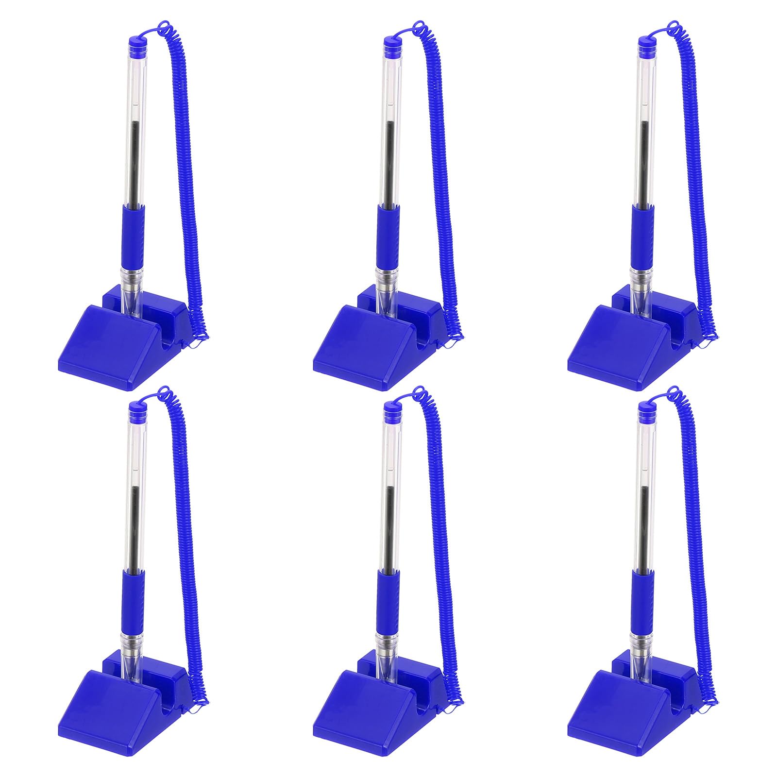 PATIKIL 6 Pcs Secure Pen with Adhesive Chain and Security Pen Holder, Reception Counter Pens Desktop Pen Black Ink Refills for Desk Workplace Office Home Supplies, Blue