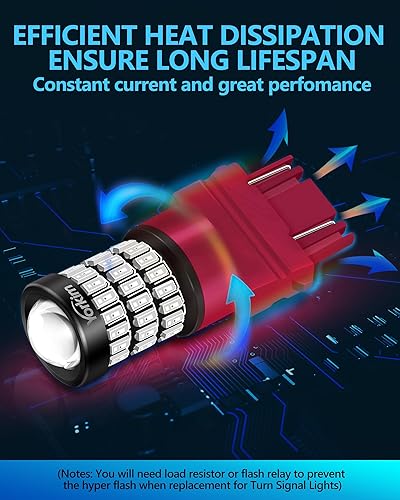 Miniatura 33 de Yorkim Bombilla LED 7440, luces rojas brillantes, bombillas LED T20, 7443 LED, 7441 LED, W21W LED, 7444 bombillas, para luz de marcha atrás/de Rojo