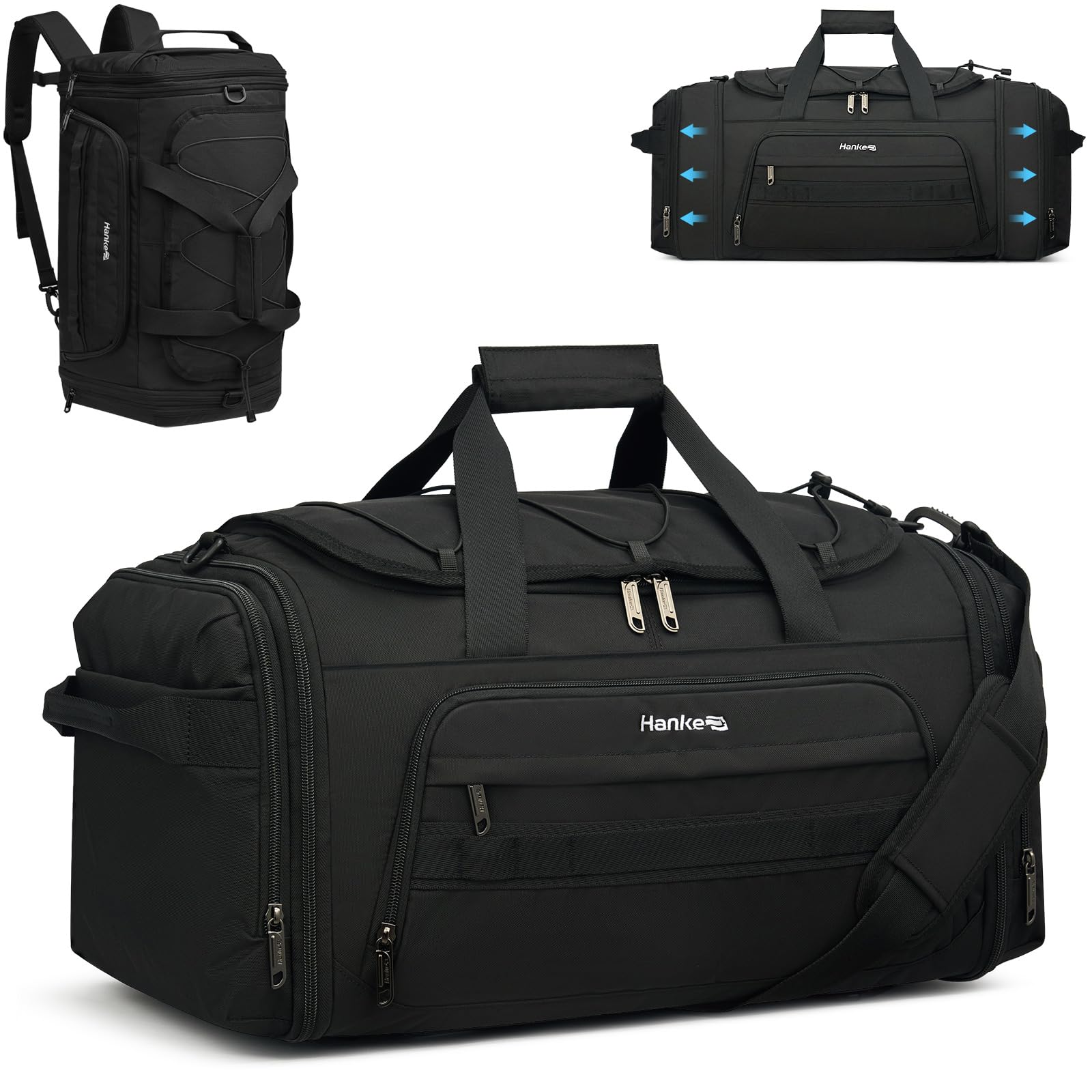 Duffle Bag for Travel, Dual Expandable 45L-55L Weekender Bags, Black