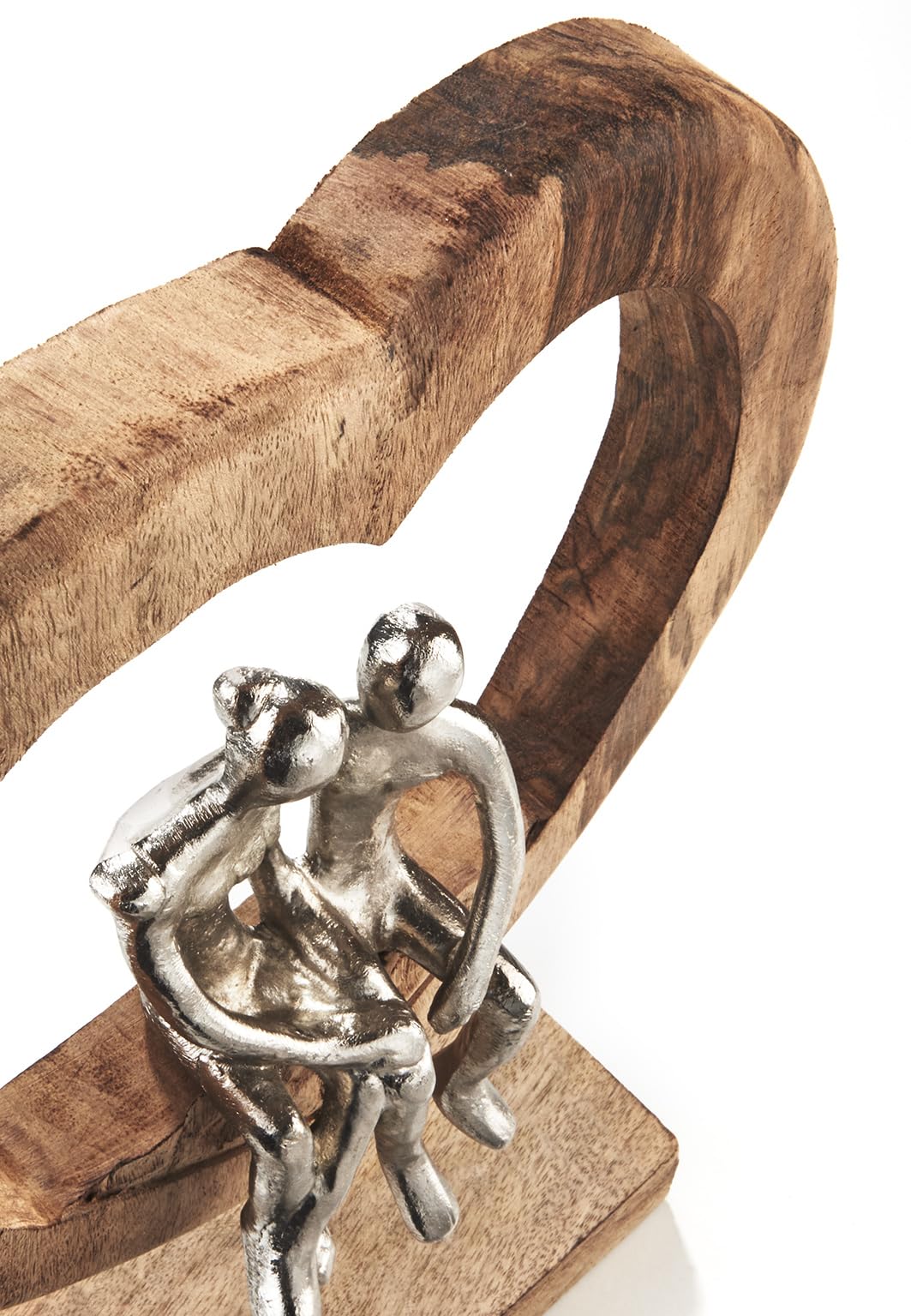Kobolo Dekofigur Soul | 26x10x37 cm | braun & Silber | handgefertigte Holzskulptur mit Metallfiguren | Zeitloses Wohnaccessoire, Dekoration aus Holz | stilvolles Dekoobjekt für Dein Zuhause