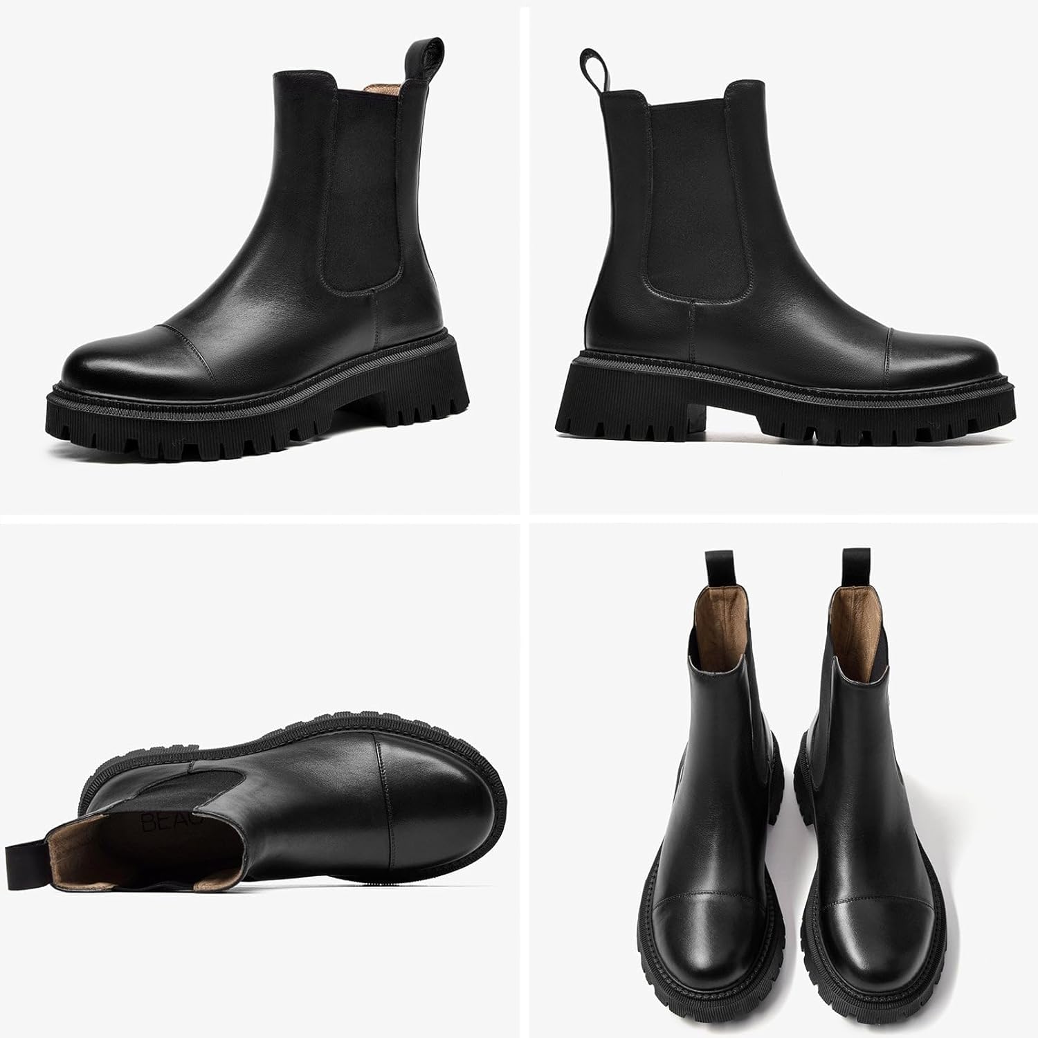 BEAU TODAY Chelsea Boots for Women, Chunky Platform Leather Chelsea Boots Womens Ankle Boots Round Toe Winter Dress Fashion Booties - Image 7