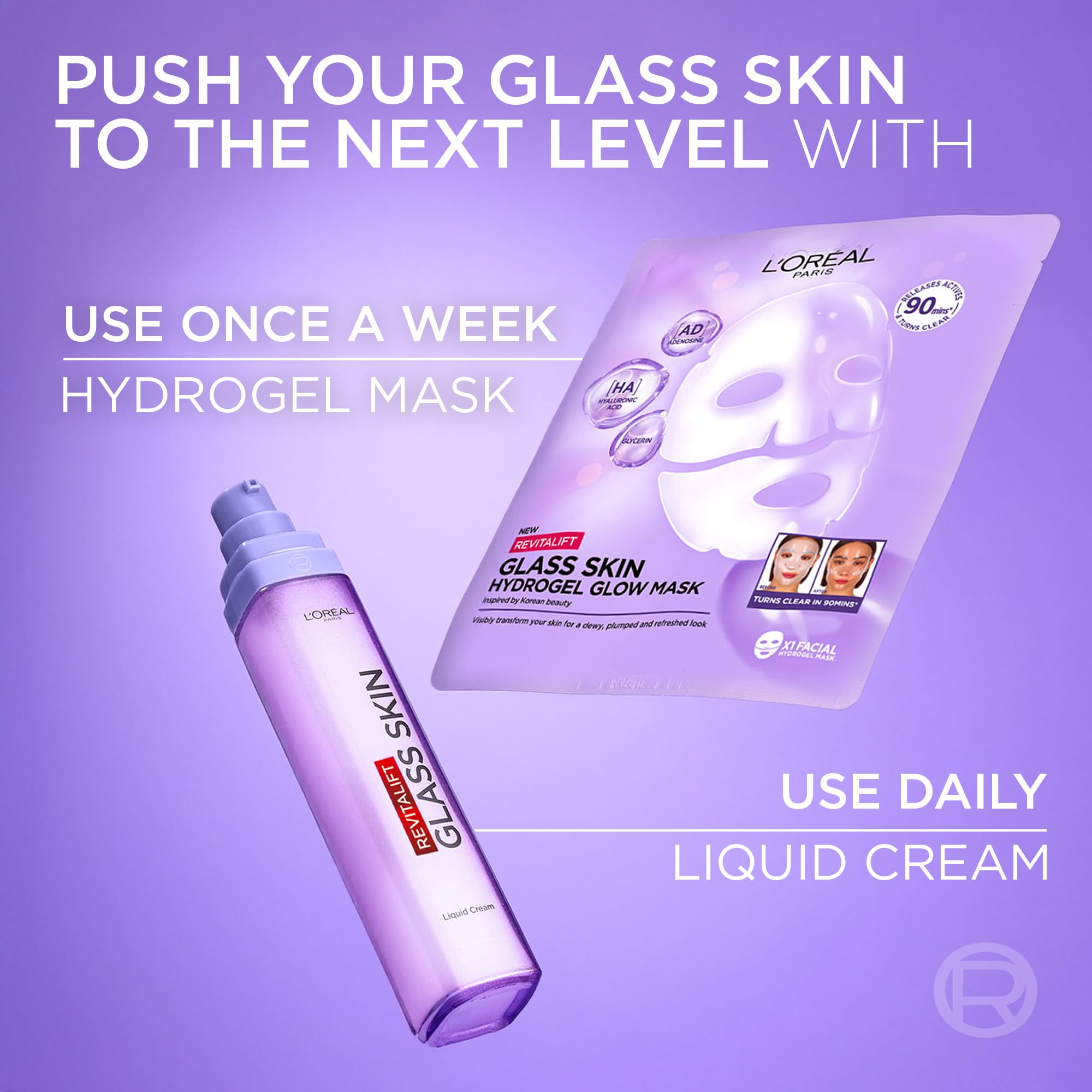 L'Oréal Paris Revitalift Filler Glass Skin, Rozświetlająco-Nawilżająca Maska Hydrożelowa