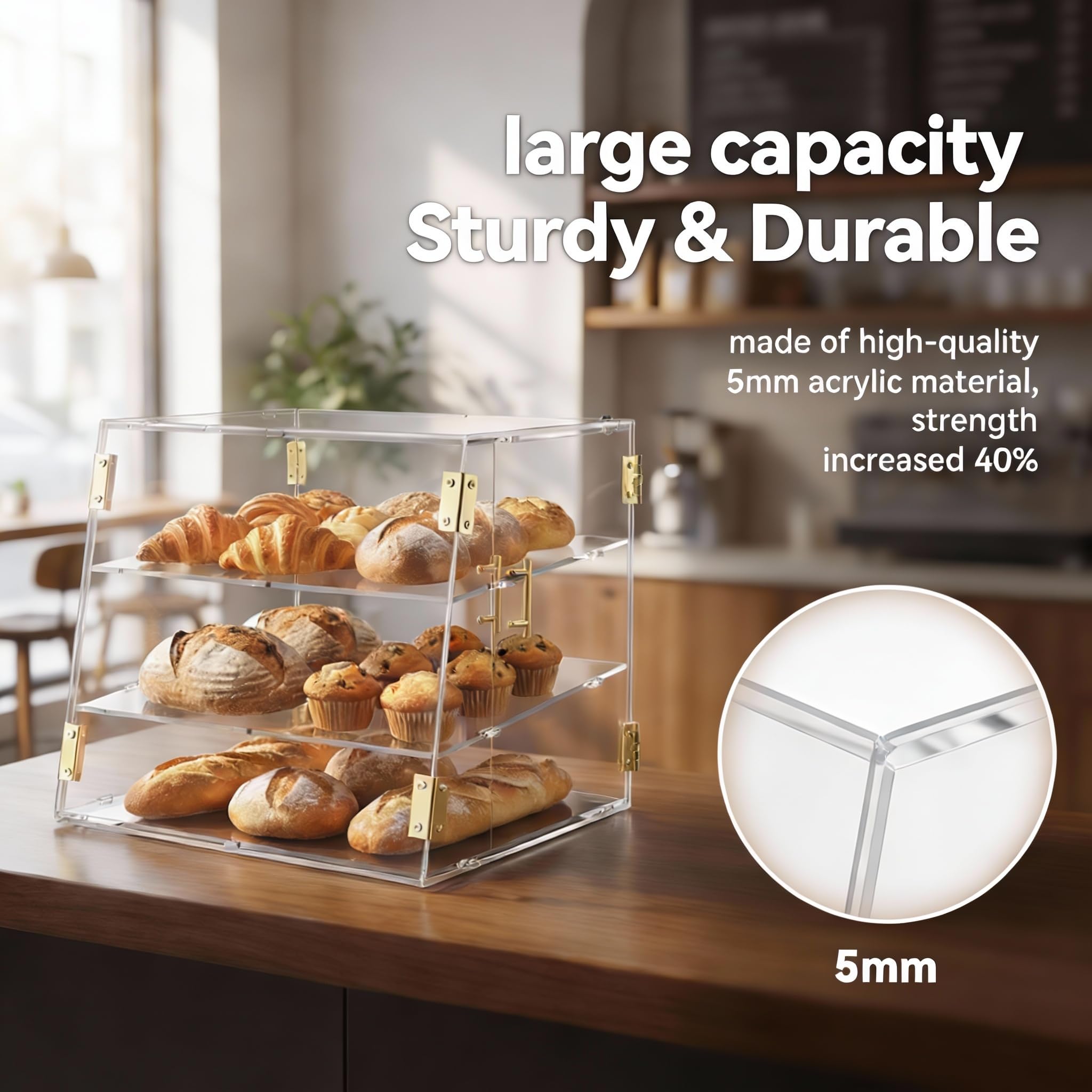 Barrina da forno commerciale a 3 scomparti con porta automatica elastica, 20,9" x 17" x 17" x 17" x 17" scatola per ciambelle, torte, bagel biscotti