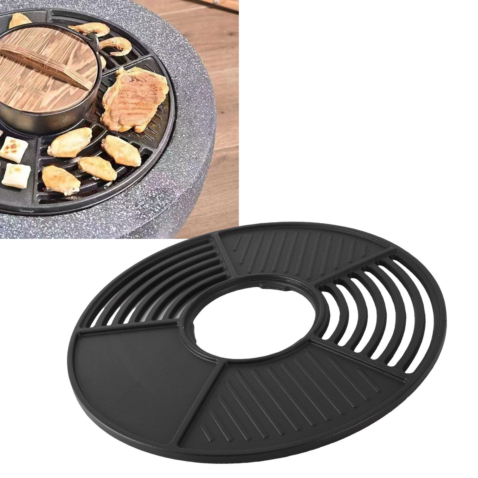 Naroote Płyta Grillowa o średnicy 42 Cm i Grubości 16,54 Cala, Okrągła Płyta Grillowa, żeliwny Ruszt do Gotowania do Użytku Wewnątrz i na Zewnątrz