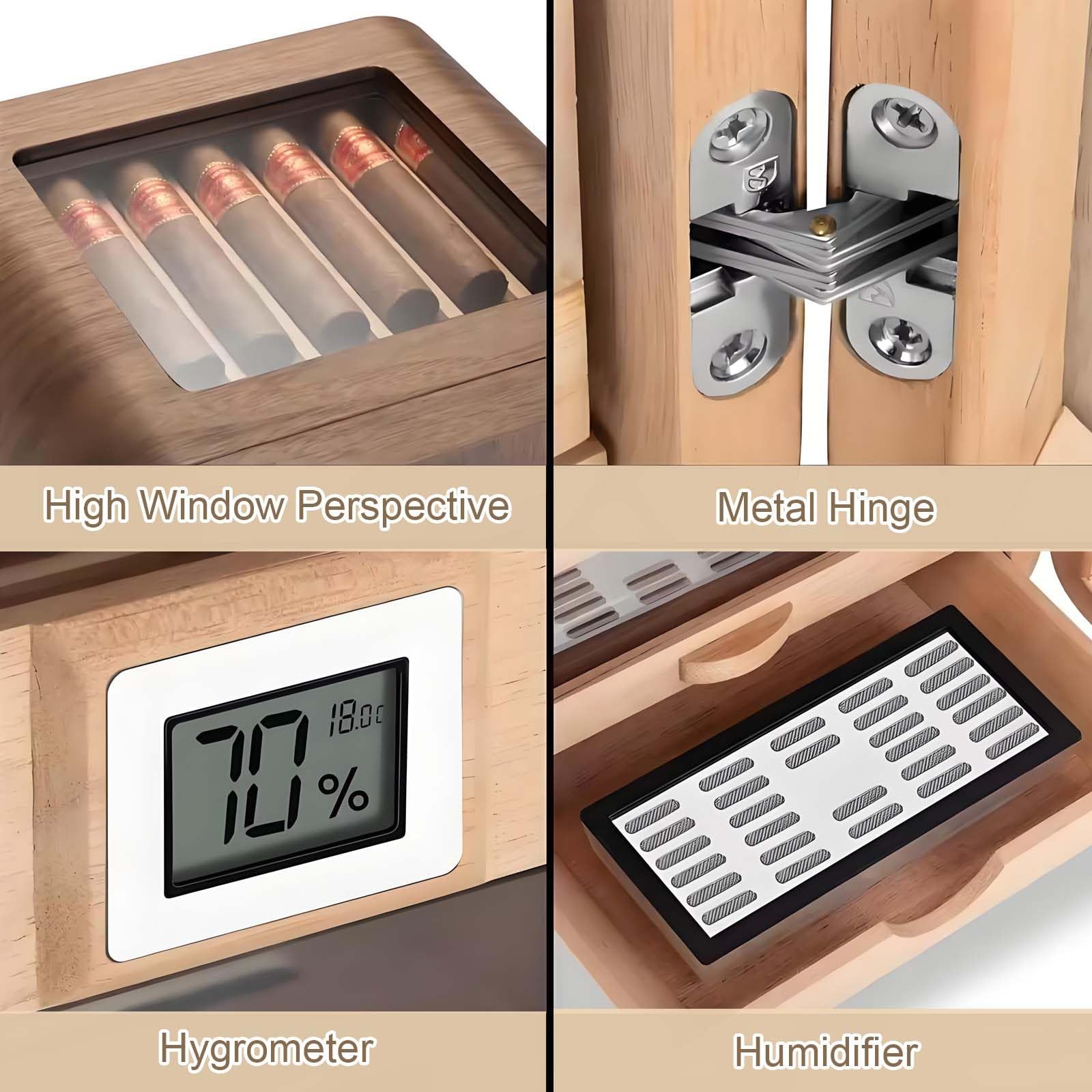Elektrischer Zigarrenhumidor mit digitalem Hygrometer und Tür aus gehärtetem Glas, für 110 Zigarren, geräuschloser Zigarrenschrank mit Regal und Schublade aus Zedernholz für Männer C