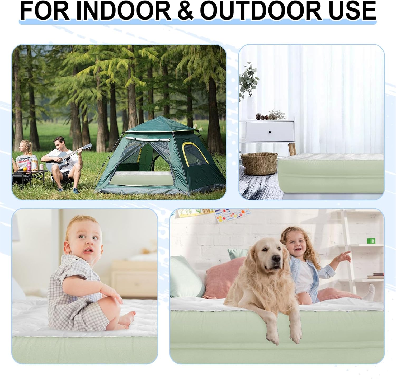Queen Size Air Mattress with Built in Pump, 18'' Raised Blow Up Bed Inflatable Mattress for Camping & Travel, 3-Minute Quick Inflation/Deflation,Thick Velvet Texture Waterproof,18'' Green