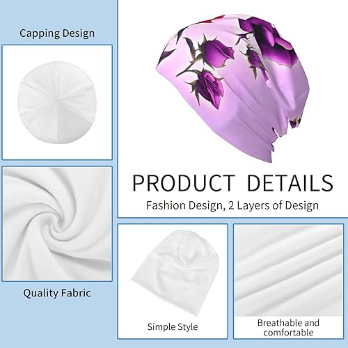 Miniatura 7 de Red and Purple Roses Unisex Elastic Brimless Hat for Home Indoor and Outdoor Activities Skiing Mountaineering Traveling