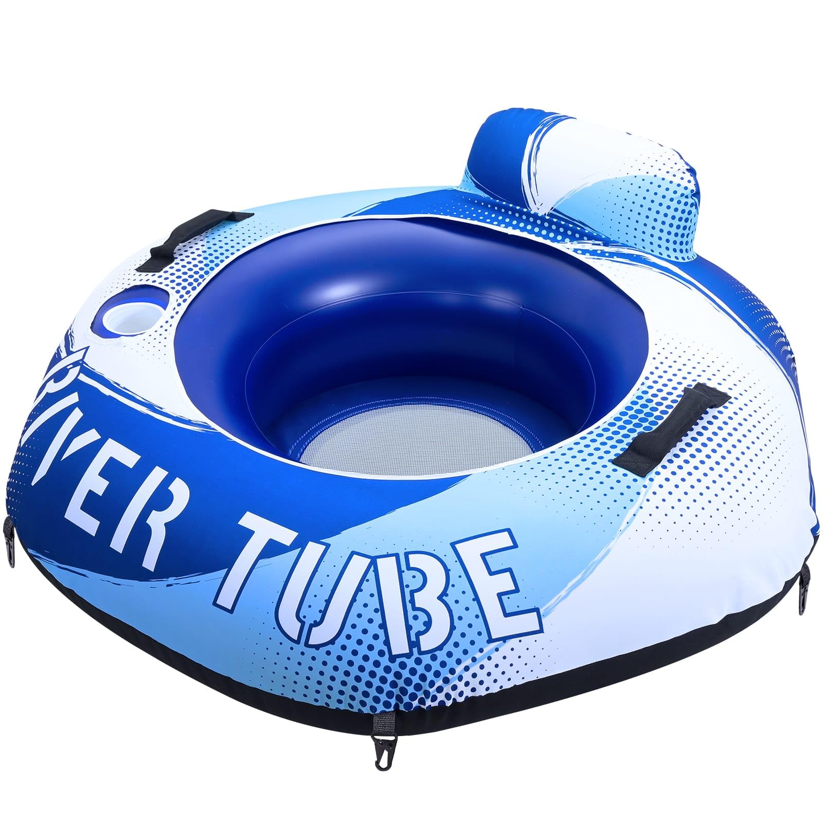 WERNNSAI Tube de rivière robuste de 132,1 cm avec housse en toile, grands flotteurs de piscine, tubes d'eau gonflables hexagonaux pour adultes, chaise longue avec porte-gobelets, dossier et poignées