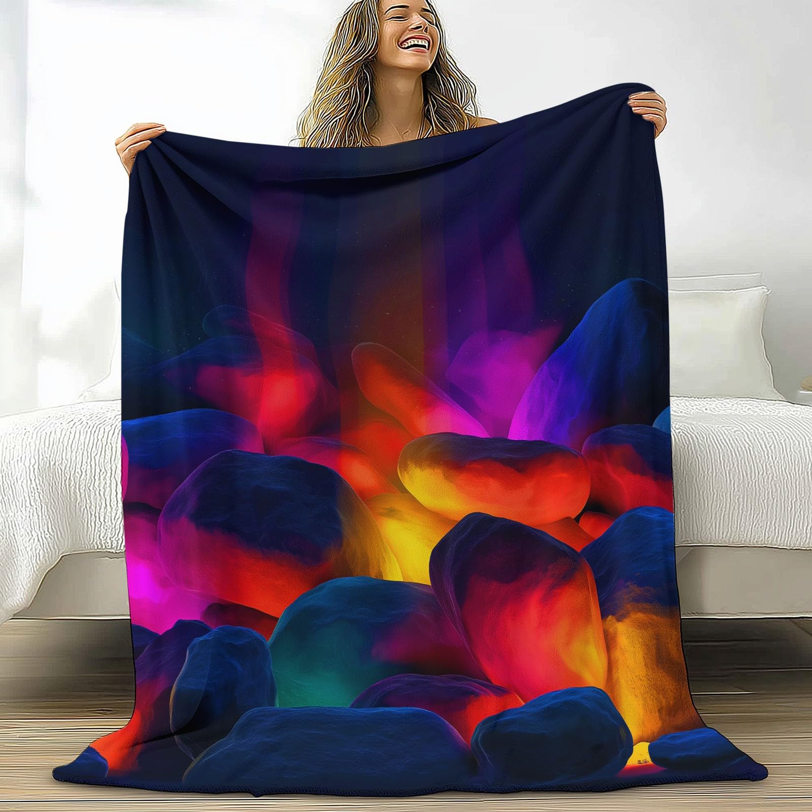 Coperta Plaid Pile in Flanella 180x220 cm Coperta Pile Piccola Luci Al Neon Pietre, Morbida Soffice Calda Coperte per Divano Singolo Matrimoniale Letto Colorato
