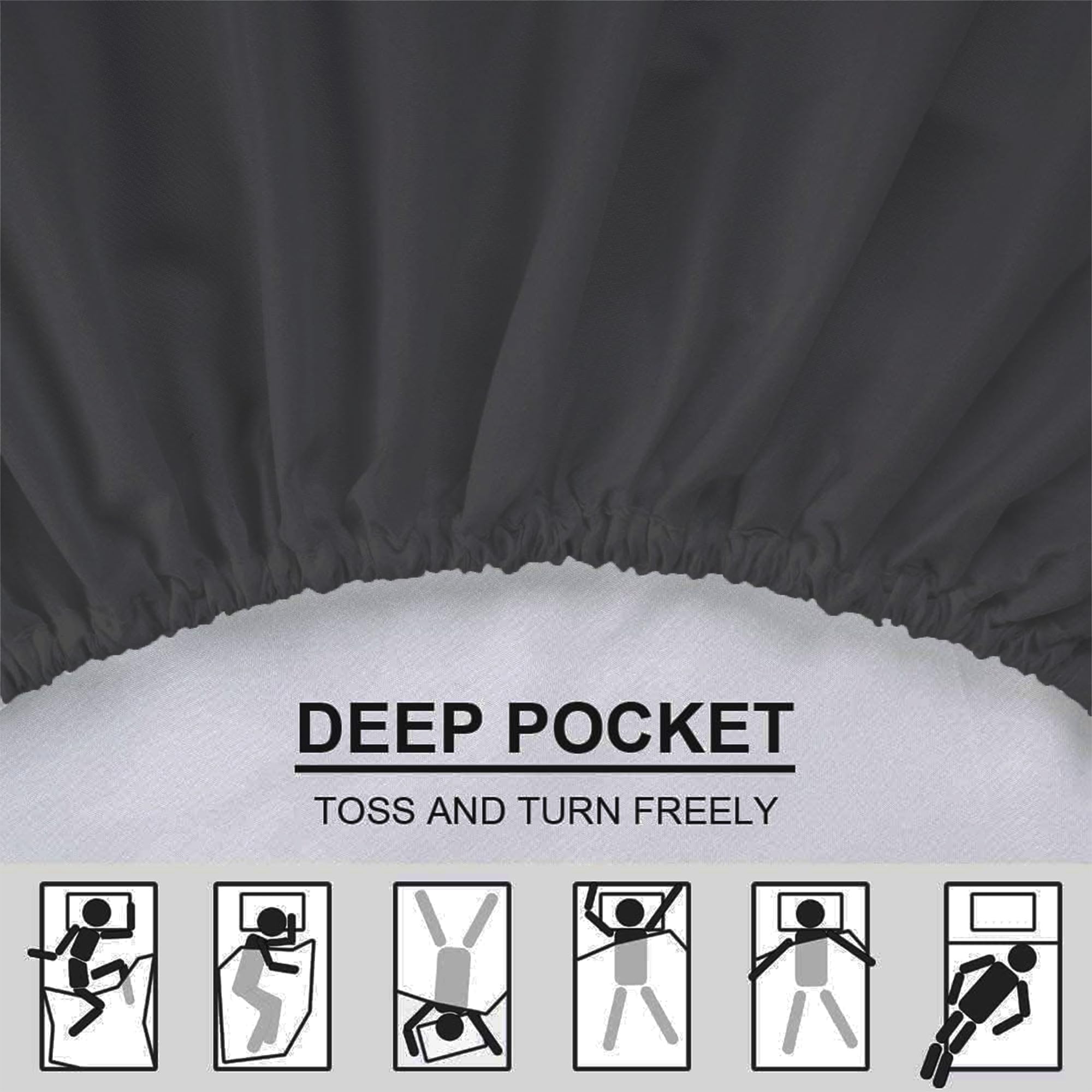 Luxe Dreams Double Fitted Sheet Cotton Deep Pocket 12 inches (30cm) Dark Grey 100% Cotton - Image 3
