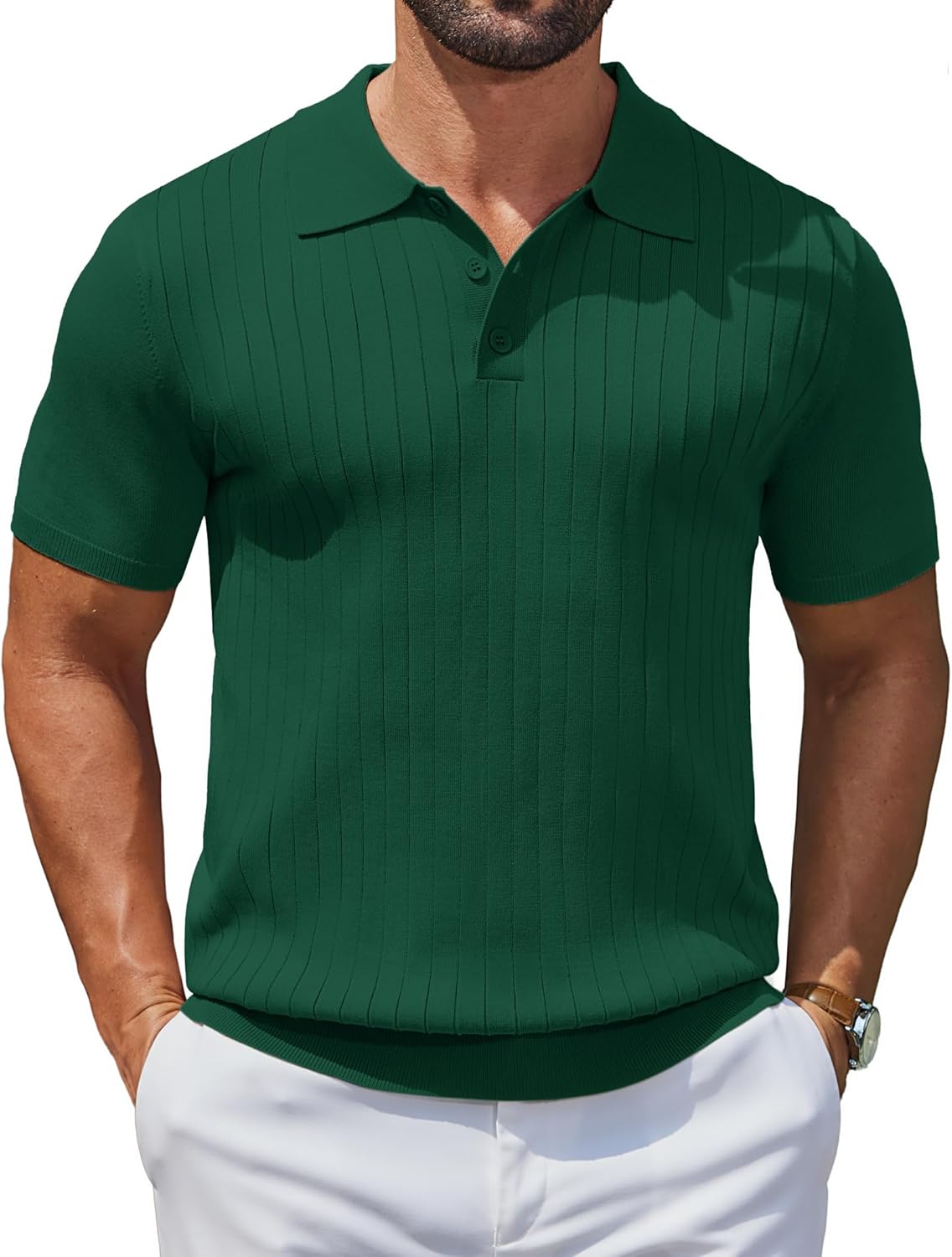 COOFANDY Men's Knit Polo Shirts Short Sleeve Ribbed Knitted Shirt Summer Lightweight Casual Golf Shirts