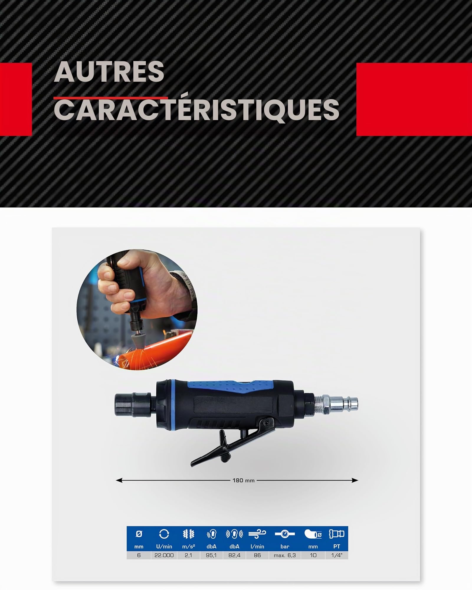 BRILLIANT TOOLS BT160705 Mini meuleuse axiale pneumatique, version droite [Powered by KS TOOLS]