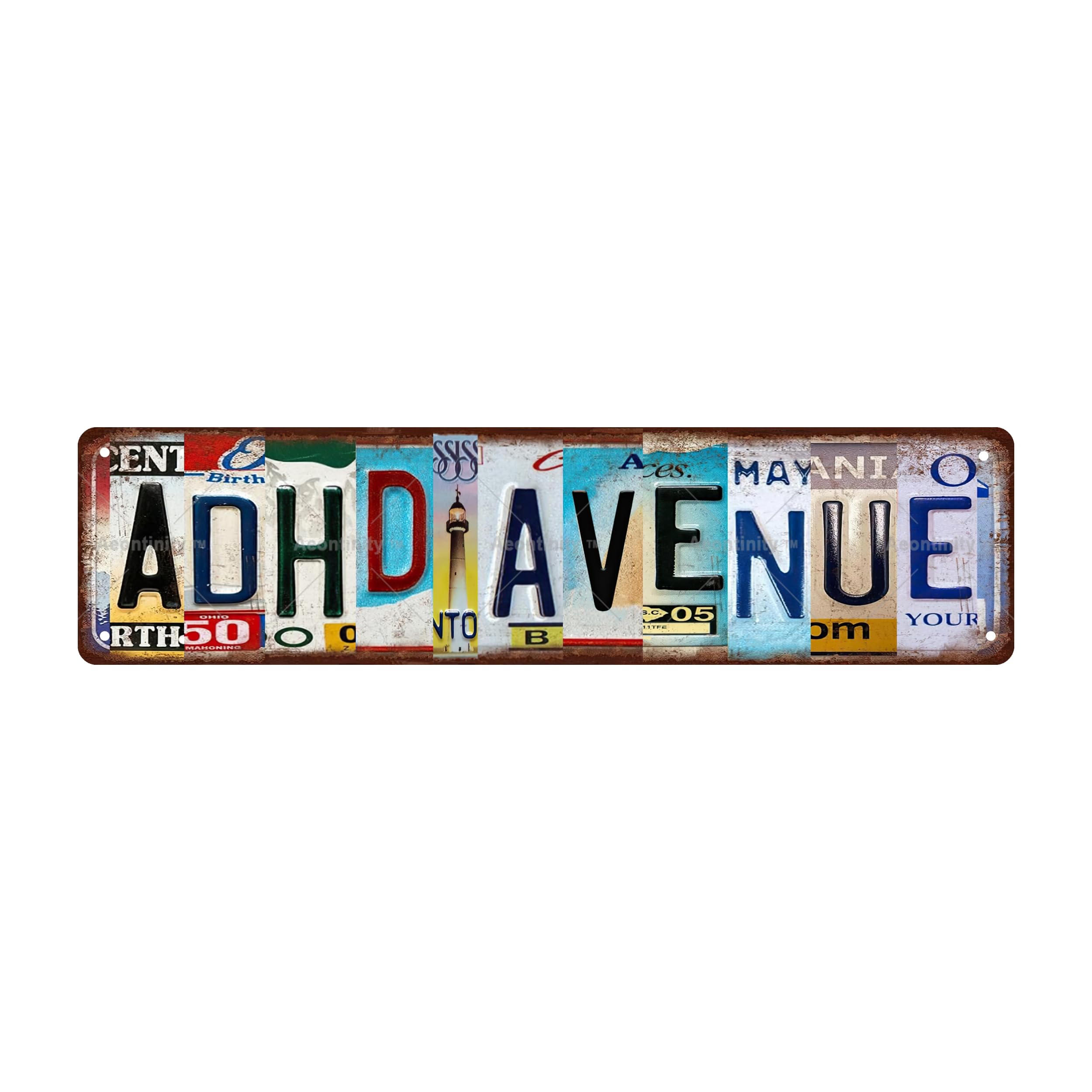 Yaasimoule Metal 1Pc, "Adhd Avenue" Non-Embossed Funny Tin Sign (15.75" X 3.94" / 40 X 10Cm), Novelty Street Sign,