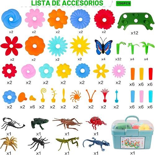 Miniatura 6 de Juguetes de regalo de cumpleaños para niños de 2-6 años, 156 piezas, jardín de flores e insectos, juego educativo de simulación de jardinería