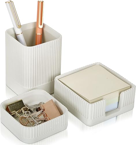 Miniatura 8 de Juego de 3 organizadores de escritorio estéticos para tu oficina, accesorios de escritorio de hormigón resistentes para mujeres u hombres que