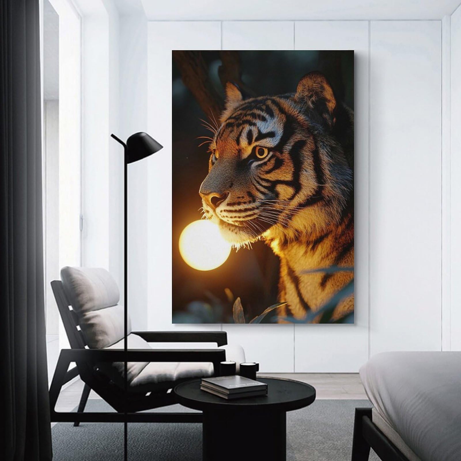 Junmoney Tiger with Glowing Orb Canvas Art Print, 24x36inch(60x90cm), for Bedrooms, Workspaces And Everyday Interiors, A Flexible Wall Accent for Shared Spaces