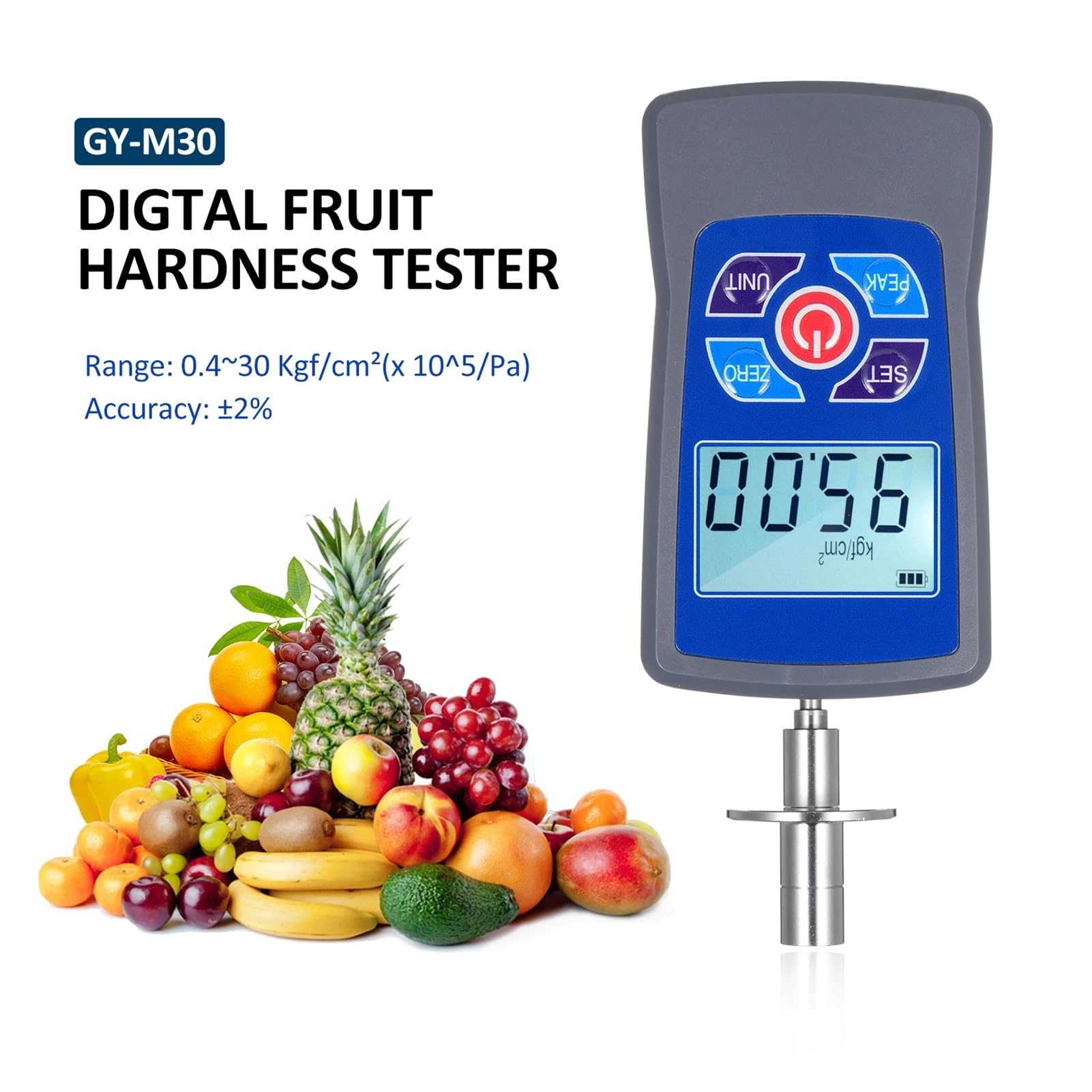 Medidor de dureza fruta GY-M15, minipenetrómetro, durómetro con rango 0,2 a 15 Kgf/cm² (x10^5 Pa), división carga