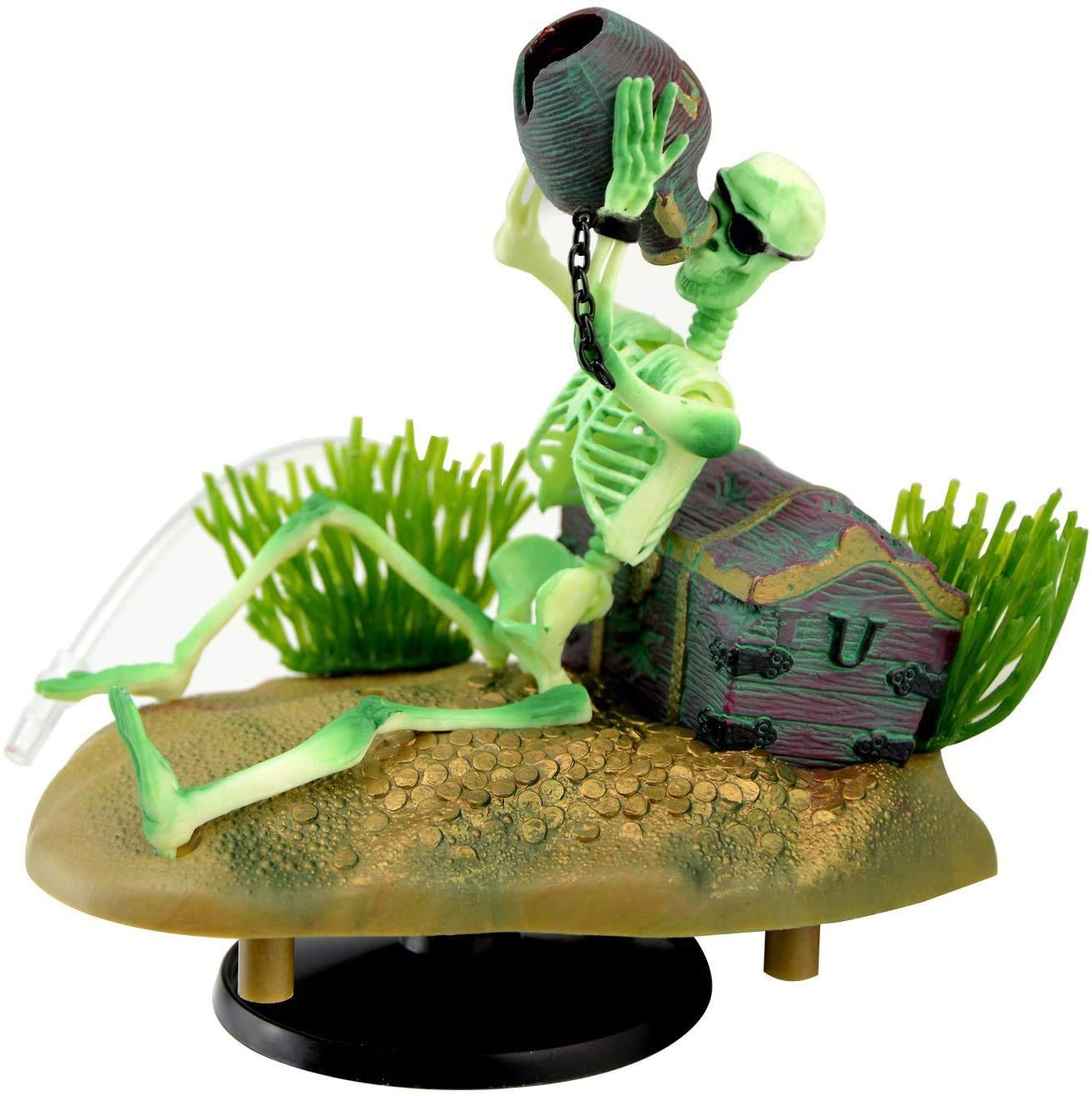 Air-Action Aquarium Ornament, Drunken Pirate Skeleton Decor Air Pump Driven Action Aquarium Decorations Skeletons Thematic Ornaments