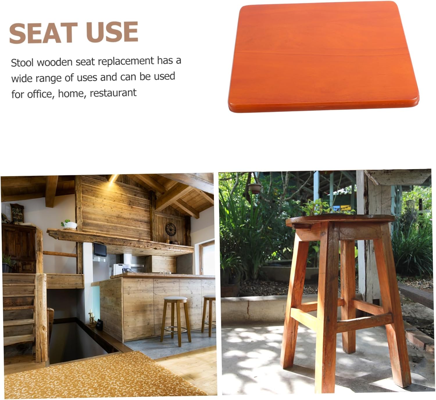 Cabilock Wooden Stool Seat Replacement Accessory Bar Stool Seating Part Easy to Clean Maintain Rustic Style Design