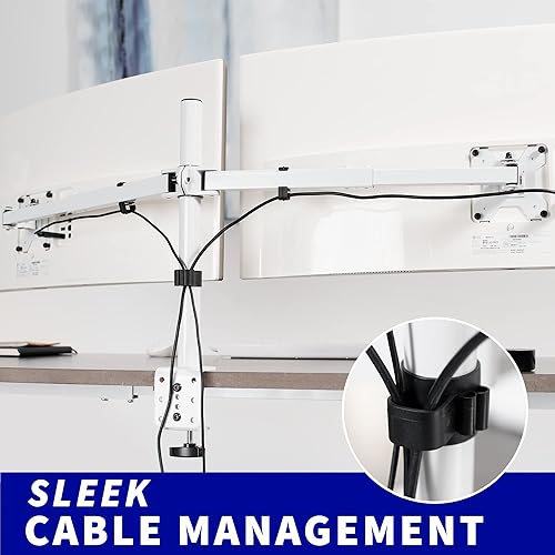 Miniatura 8 de VIVO Soporte de escritorio para monitor de 27 a 38 pulgadas con pantalla LCD dual ultra ancha de alta calidad, brazos telescópicos ajustables,