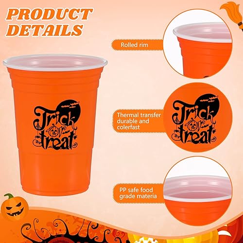 Miniatura 2 de 100 vasos de plástico de Halloween, 16 onzas, vasos desechables de Halloween, tazas de calabaza y bebidas frías para Halloween, suministros de
