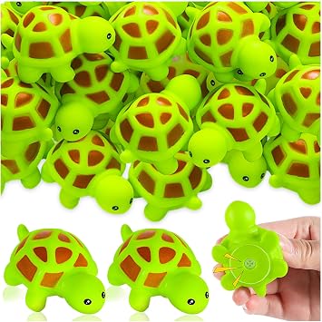25PCS Mini Rubber Turtle Green Floating Squeaky Turtle Bath Toy for Bath | Cute Screaming Sound Rubber Bulk for Bath, Shower Swimming Pool Birthday Beach Decor