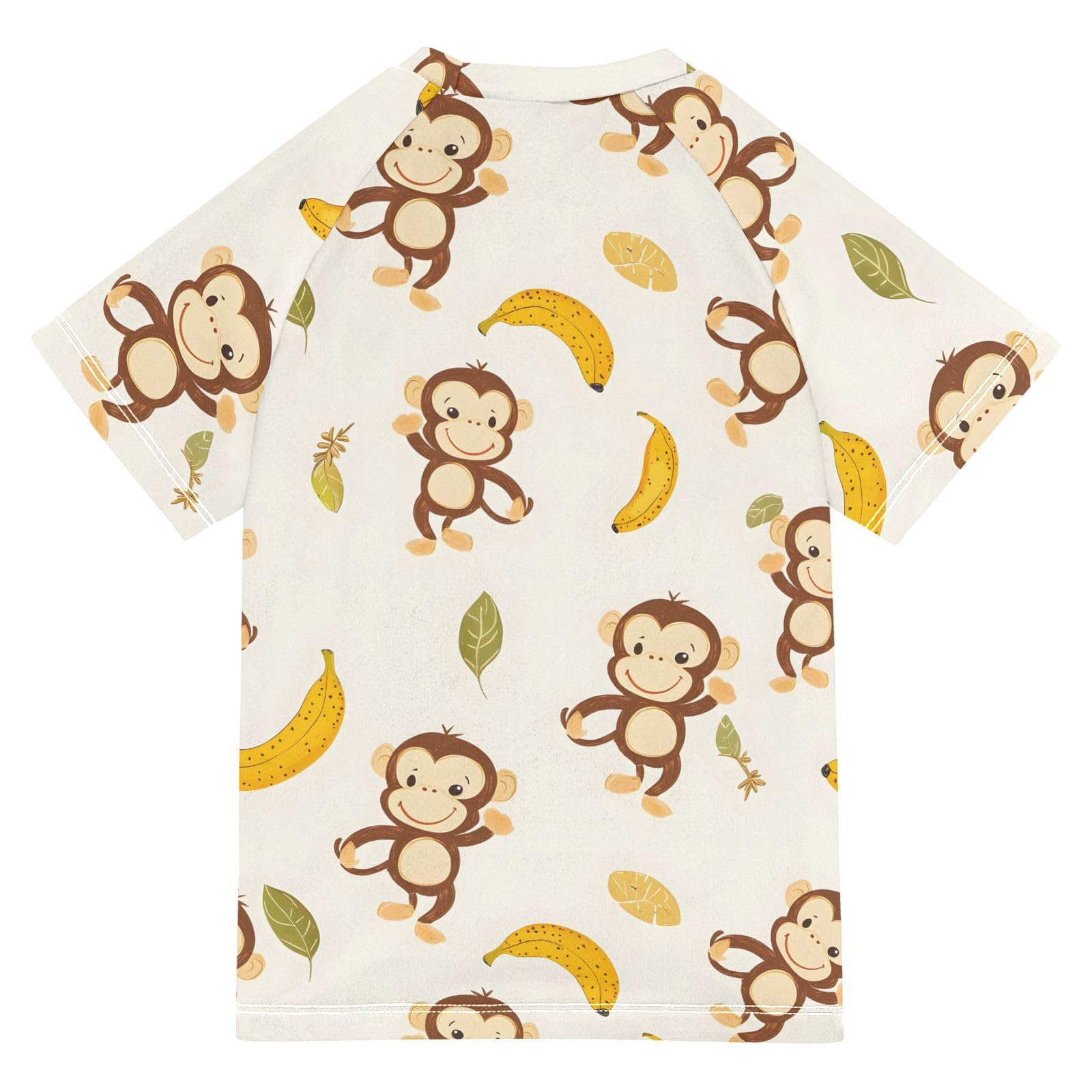 ALAZA Kids Rash Guard Boys Toddler Swim Shirts Short Sleeve Monkeys Bananas Print UPF 50+ 3T