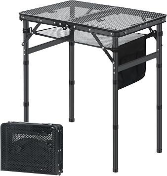 LOFTEY Portable Folding Grill Table, Metal Mesh Top Stand with 3 Heights | 23.6" x 15.75" Vented Mesh Top, 3 Adjustable Heights, 88 lb Capacity, Mesh Storage Bag, Folds Flat for Easy Storage