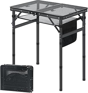 LOFTEY Small Folding Grill Table, Portable Picnic Table for Camping Outdoor Cooking BBQ, 3 Heights Adjustable Grill Stand with Mesh Bag, Easy for Storage, 23.6" L* 15.75" W * 27.7" H, Black