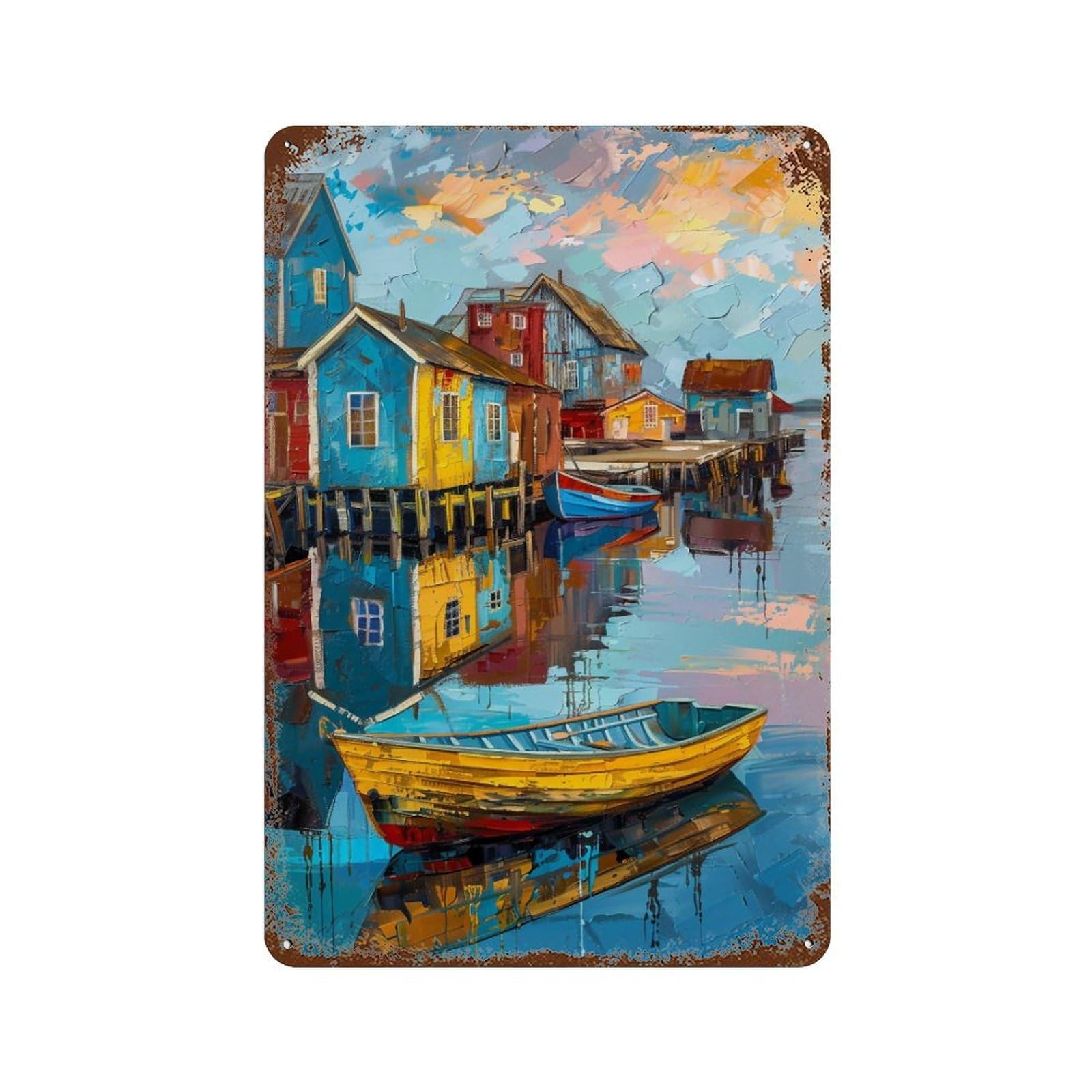 HDURYEYRYY Geometric Harbor Sunset Sailboat 01 Wall Retro Iron Vintage Art Metal Tin Sign Poster Modern Home Cofffee Club Art Bar Shop Decor Style 30x20cm